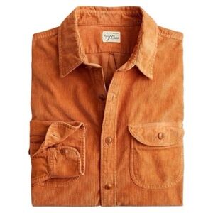 J. crew garment-dyed corduroy classic fit re-imagined rust color work shirt | L